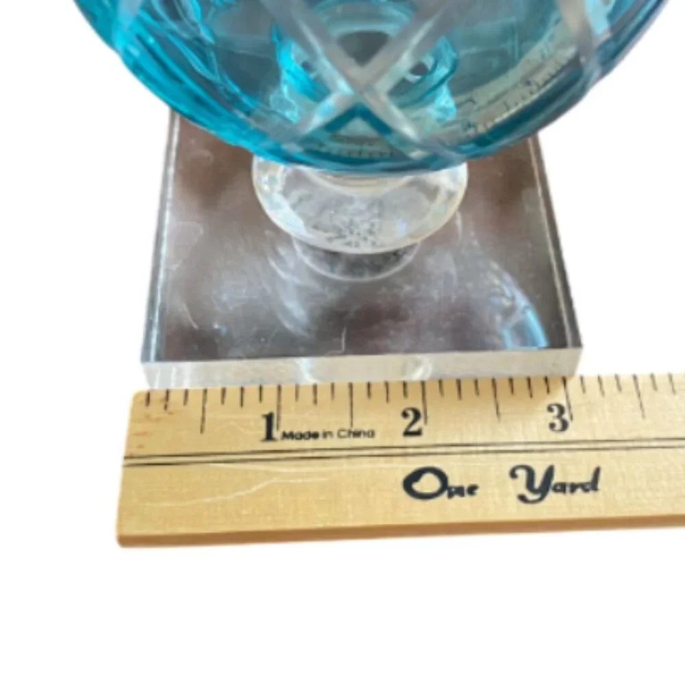 Giftcraft FTD Aqua Blue Cut Glass Design Pedestal 9